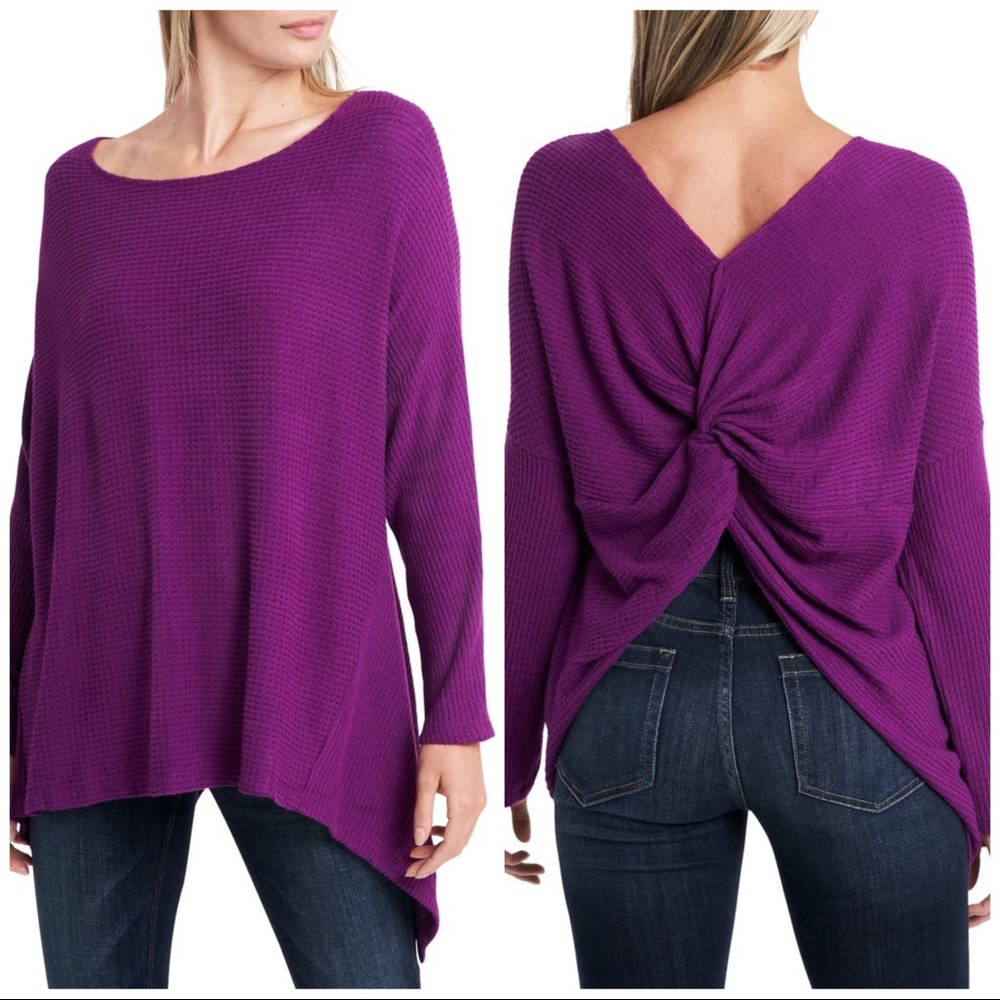 NEW 1. STATE Knot Back Waffle Knit Top Sweater Size Small